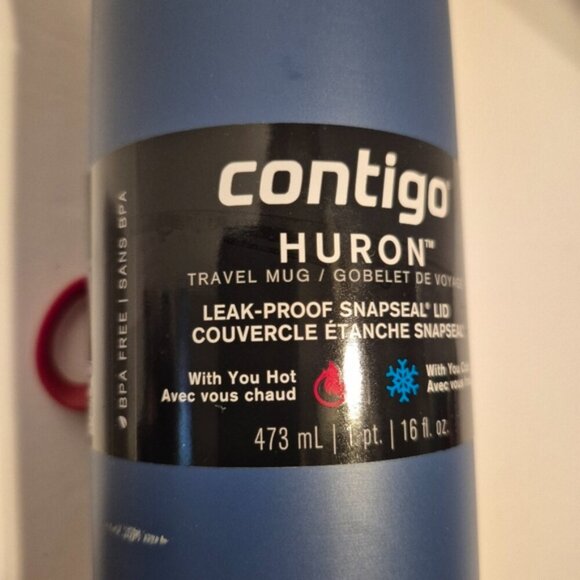 Contigo Huron 16 fl oz blue leak proof 6 hour hot, 12 hour cold snap seal mug - Picture 2 of 7